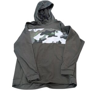 Nike Therma-FIT Dri-FIT Olive Green Pullover Hoodie XL  Camo Graphic Neon Swoosh
